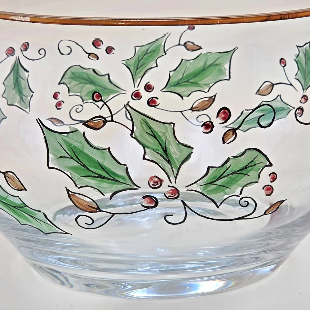 Home for the Holidays Holly Holiday Clear Glass Bowl Medium 205150 Vintage 1999